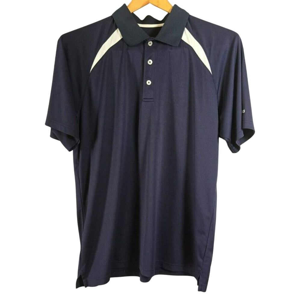 Reebok Mens 2XL Golf Polo Shirt Blue Navy & White Embroidered
